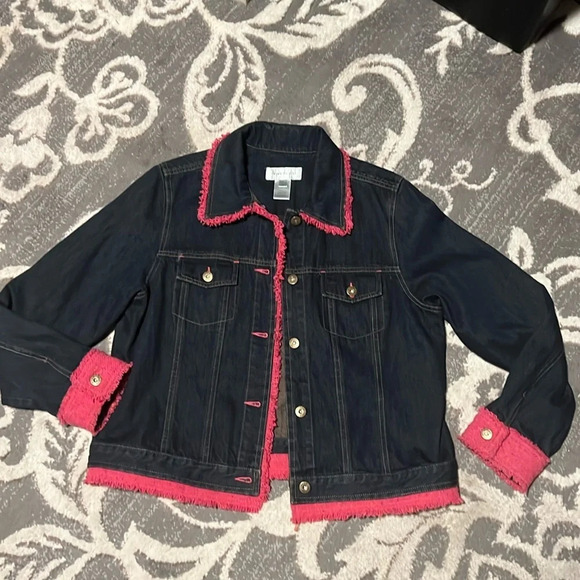 Susan Bristol like new Jean jacket. Size large. Pink trim. - Picture 1 of 6